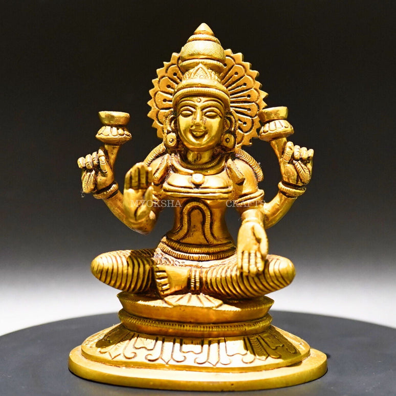 Brass Lakshmi Sitting - Goddess of Prosperity and Abundance