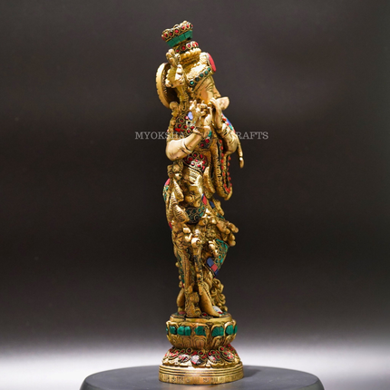 Brass Standing Krishna Idol - Divine Presence of Love and Wisdom