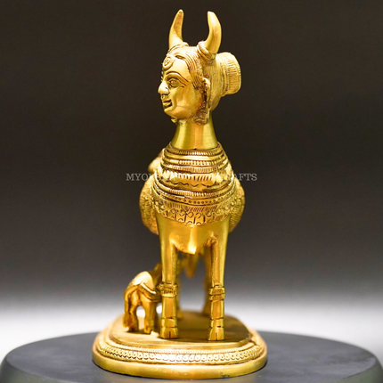 Brass Kamadhenu with Calf Idol - Divine Source of Fulfillment and Nourishment
