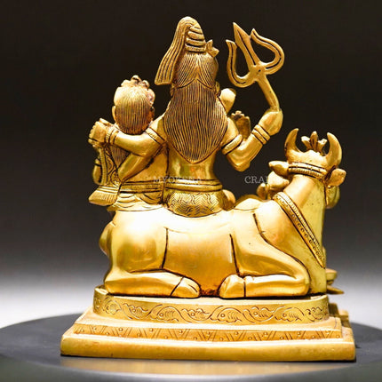 Brass Shiva Family Statue - Divine Harmony of Lord Shiva, Parvati, and Ganesha