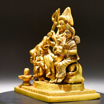 Brass Shiva Family Statue - Divine Harmony of Lord Shiva, Parvati, and Ganesha