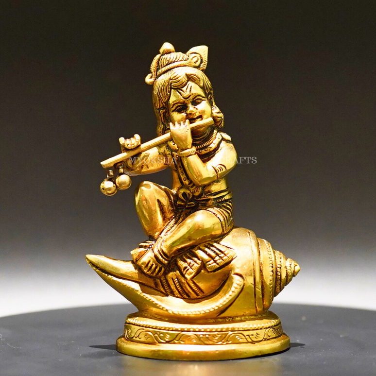 Brass Shank Krishna - Divine Flute Player for Spiritual Seekers