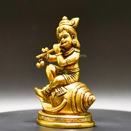 Brass Shank Krishna - Divine Flute Player for Spiritual Seekers