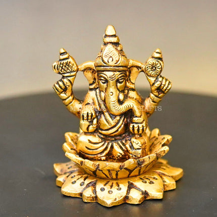 Brass Lotus Ganesha Idol