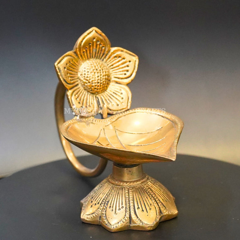 Brass Leaf with Flower Diya