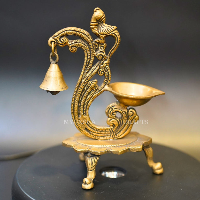 Brass Parrot with Bell Diya