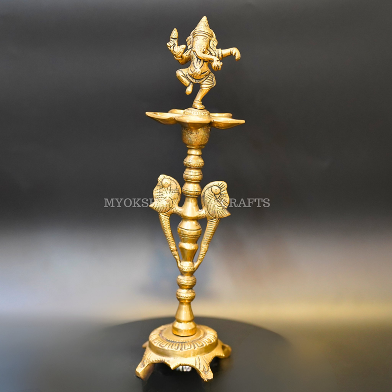Brass Ganesha Diya with Five Oil Wicks