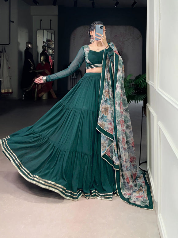 Lorenvalley Fashion Green Marble Lace Touch Up Lehenga Choli with Dupatta