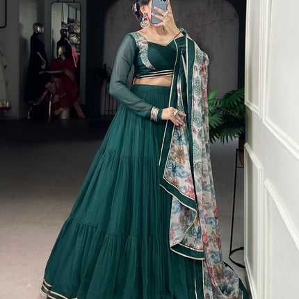 Lorenvalley Fashion Green Marble Lace Touch Up Lehenga Choli with Dupatta