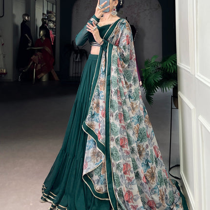 Lorenvalley Fashion Green Marble Lace Touch Up Lehenga Choli with Dupatta