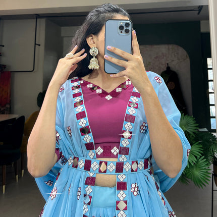 Lorenvalley Sky Blue Georgette Sequins and embroidery With Mirror Work Lehenga Choli with Dupatta