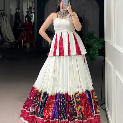 Lorenvalley Fashion White Pure Rayon Multi Patch Work With Lace Touch Up Lehenga Choli