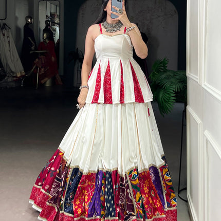 Lorenvalley Fashion White Pure Rayon Multi Patch Work With Lace Touch Up Lehenga Choli