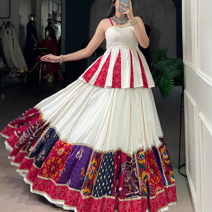 Lorenvalley Fashion White Pure Rayon Multi Patch Work With Lace Touch Up Lehenga Choli