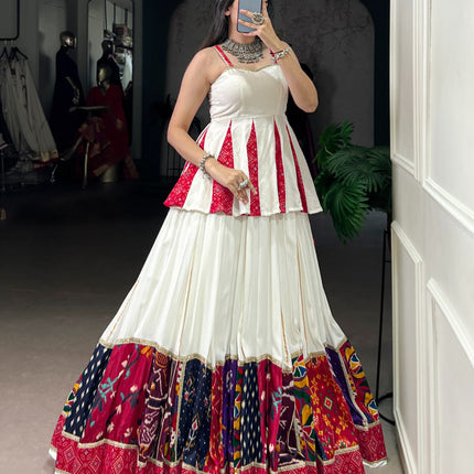 Lorenvalley Fashion White Pure Rayon Multi Patch Work With Lace Touch Up Lehenga Choli