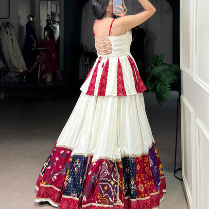 Lorenvalley Fashion White Pure Rayon Multi Patch Work With Lace Touch Up Lehenga Choli