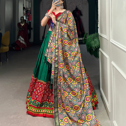 Lorenvalley Green Dola Silk Printed With Foil Work And Original Mirror Gamthi Lace Touch Up Lehenga Choli with Dupatta