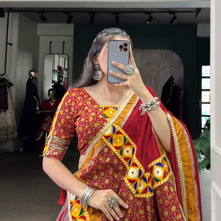 Lorenvalley Fashion Tasar Silk Kashmiri Print With Foil Print And Original Mirror Gamthi work Lehenga Choli with Dupatta