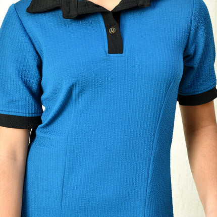 Myshka Kids Girls Self Design Blue Dress