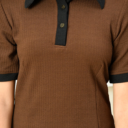 Myshka Kids Girls Self Design Brown Dress