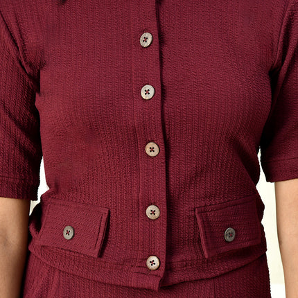 Myshka Girls Maroon Solid Polyester Top With Skirt