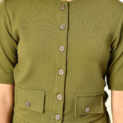 Myshka Girls Olive Solid Polyester Top With Skirt