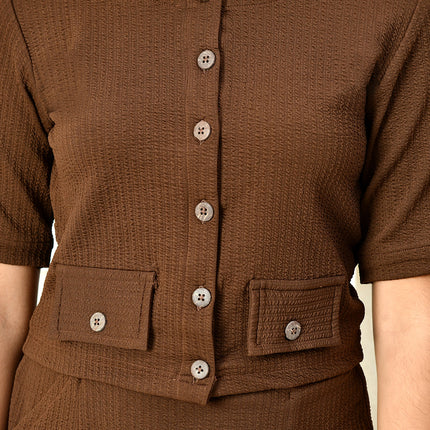 Myshka Girls Brown Solid Polyester Top With Skirt