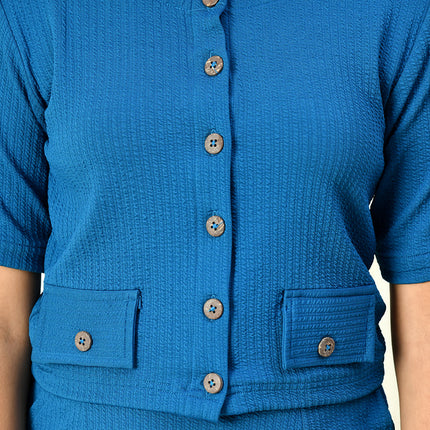 Myshka Girls Blue Solid Polyester Top With Skirt