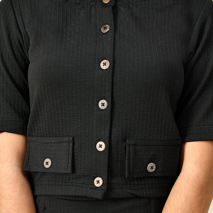 Myshka Girls Black Solid Polyester Top With Skirt