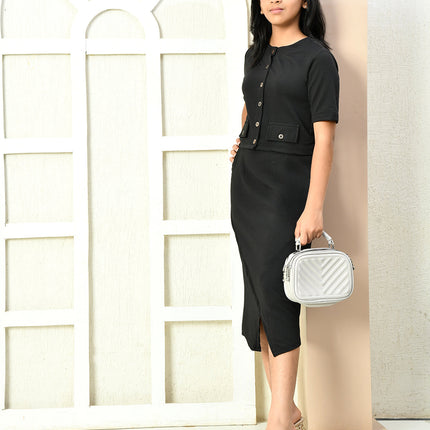 Myshka Girls Black Solid Polyester Top With Skirt