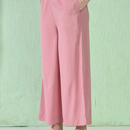 Myshka Women's Embroidered Calf Length Pink Kurta With Palazzo