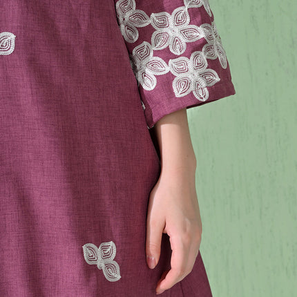 Myshka Women's Embroidered Calf Length Mauve Kurta With Palazzo