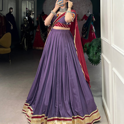 Lorenvalley Mauve Pure Rayon Embossed Design With Sequins Lace Border Lehenga Choli with Dupatta
