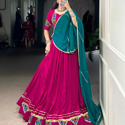 Lorenvalley Fashion Pink Pure Rayon Gamthi Work With Embossed Design And Lace Touch Up Lehenga Choli with Dupatta
