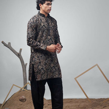 Black Modal Designer Printed Kurta Set - Mahotsav