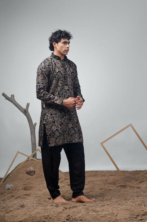 Black Modal Designer Printed Kurta Set - Mahotsav