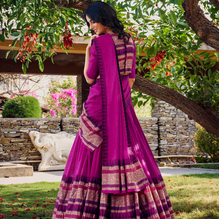 Lorenvalley Magenta Pure Chanderi Plain With Zari Weaving Work Border Lehenga Choli with Dupatta