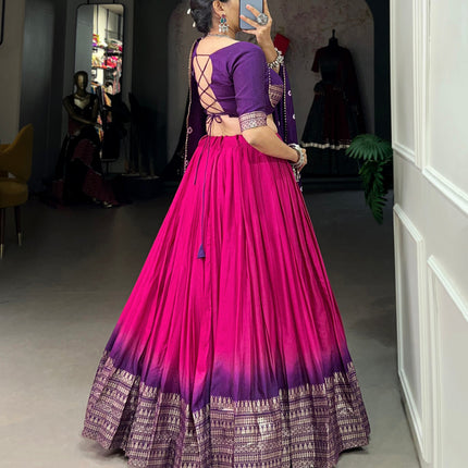 Lorenvalley Pink Chanderi Color Padding With Zari Weaving Work Border Lehenga Choli with Dupatta