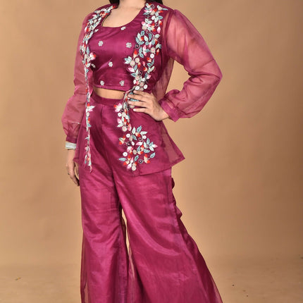 Morchari Women Hand Embroidery Crop Top-Magenta