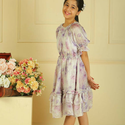 LH Luxury Fashion Kiara Petal Glow Dress – Elegant Lilac Floral Dress for Girls