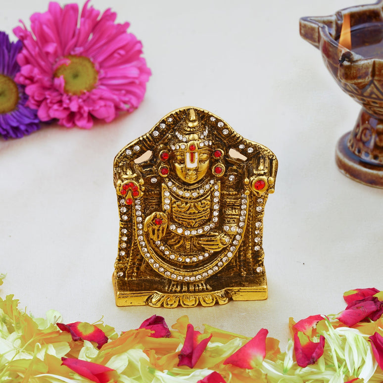 Estele Gold-Polished Lord Tirupati Balaji Idol Showpiece for Pooja Mandir/ Home Decorative