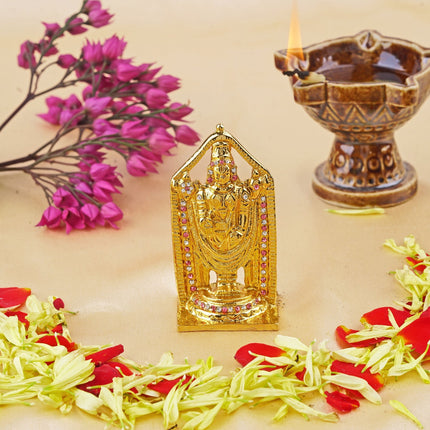 Estele Gold-Polished Lord Tirupati Balaji Idol Showpiece for Pooja Mandir/ Home Decorative