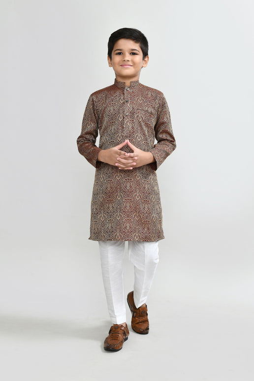 Joban Fashion Imported Jacquard Maroon Kurta With Straight Fit Pant