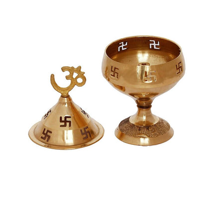 eCraftIndia Gold-Toned Om and Swastik Brass Diya