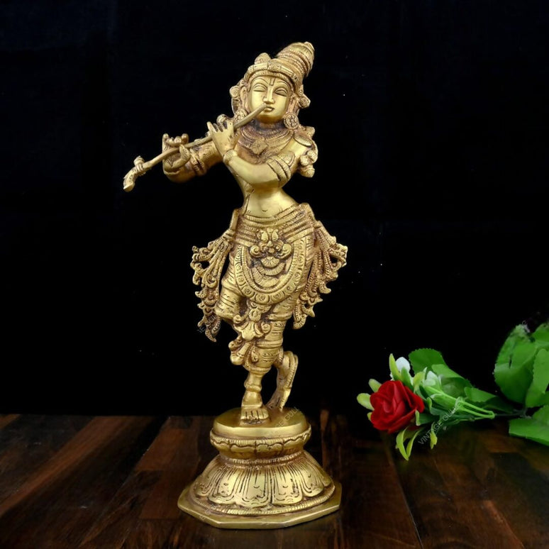 Vintage Gulley Brass Krishna Antique Standing Idol