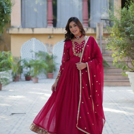 Aastha Fashion Pink Faux Blooming Georgette Sequins Embroidered work Party Wear Designer Gown