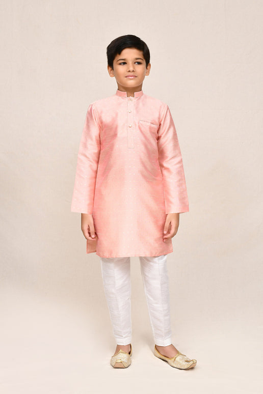 Joban Fashion Silk Peach Kurta With Straight Fit Pant