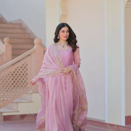 Aastha Fashion Pink Fendy Chiffon 12 Kali Stitched Party Wear Designer Gown