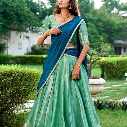 Lorenvalley Pista Kanchipuram Zari Weaving Work Lehenga Choli with Dupatta