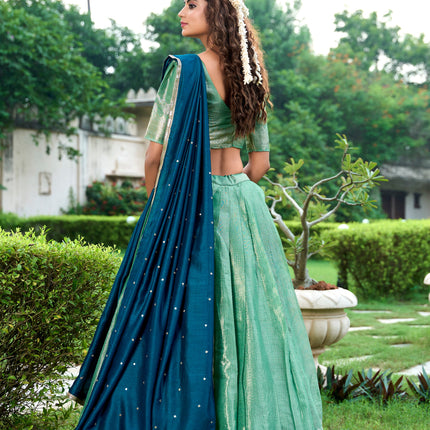 Lorenvalley Pista Kanchipuram Zari Weaving Work Lehenga Choli with Dupatta